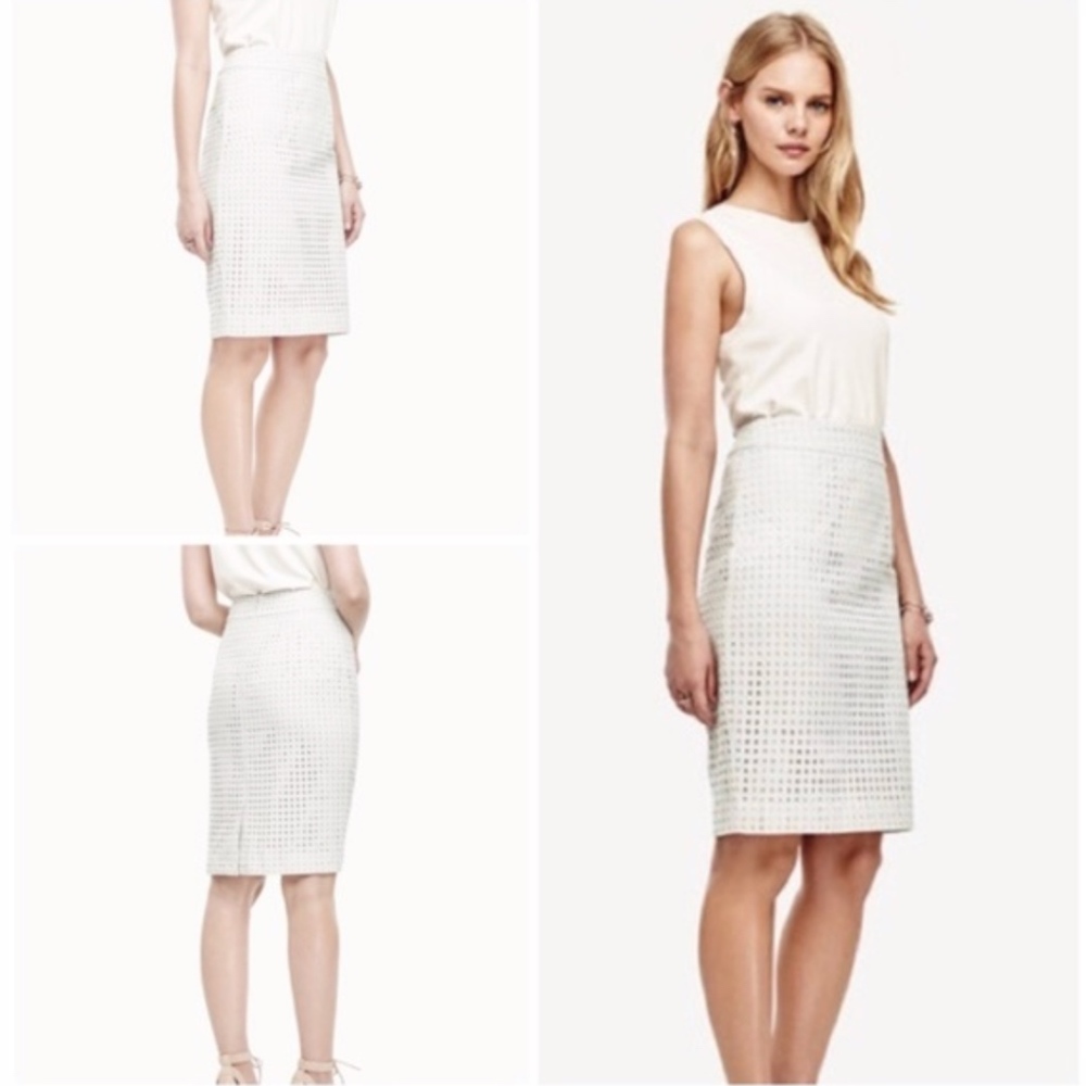Ann Taylor misty blue eyelet pencil skirt